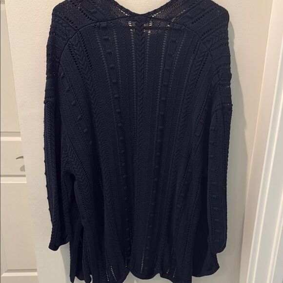 Autumn Cashmere  Cotton Navy Open Pointelle Cardigan size small - Picture 7 of 12